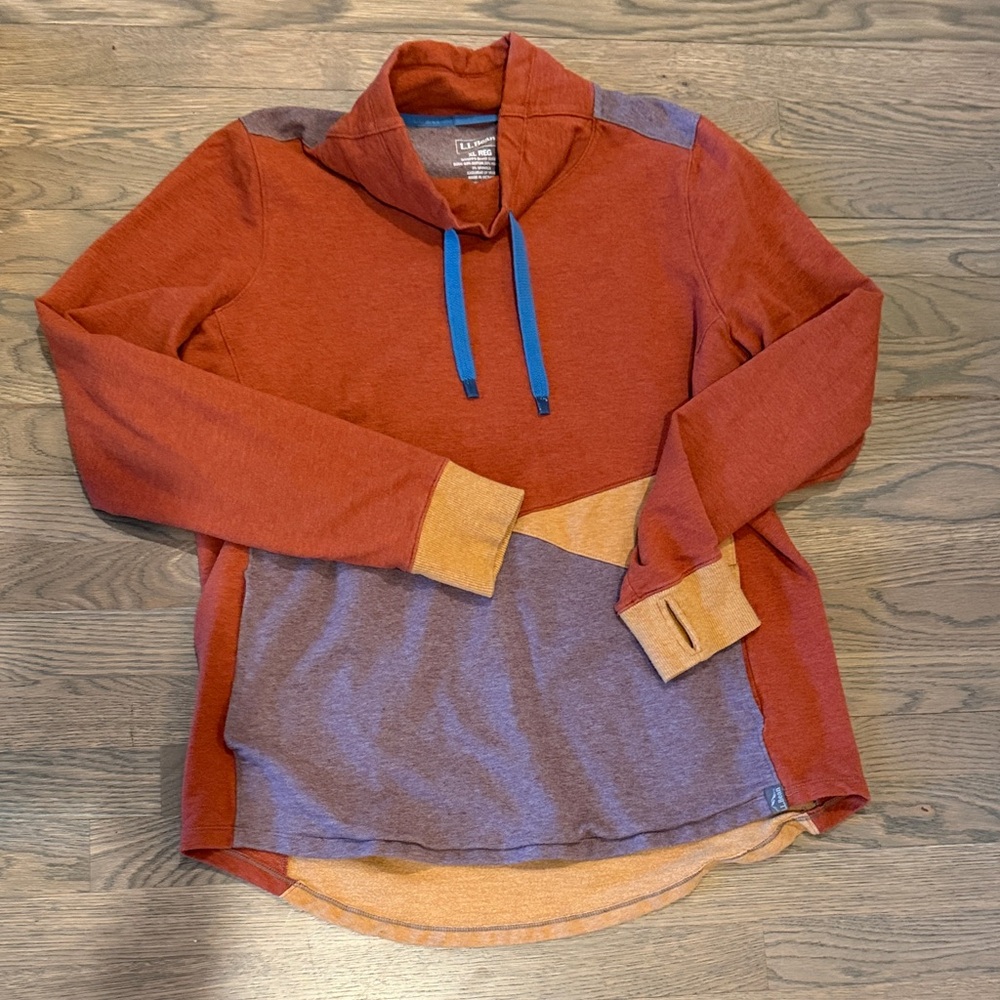 L.L. Bean Rust and Heather Purple Hooded Pullover with Blue Drawcords